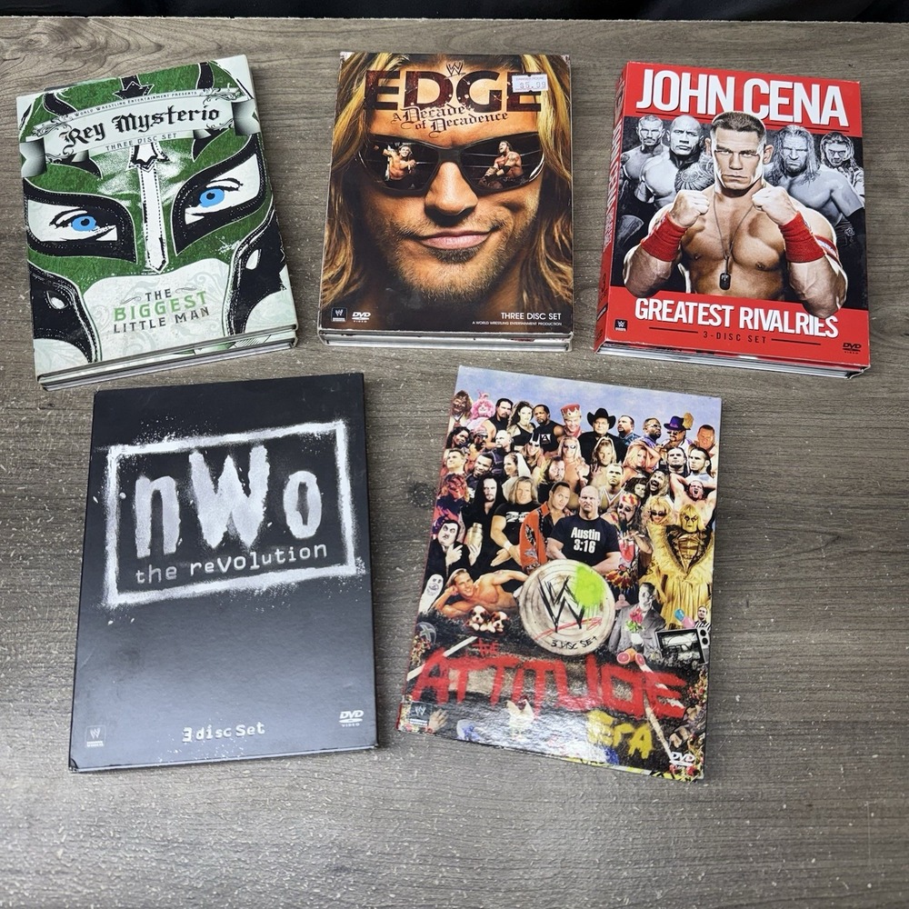WWE DVD Lot 5 Rock Cena Attitude Era nWo Edge Rey Mysterio 3-Disc Sets